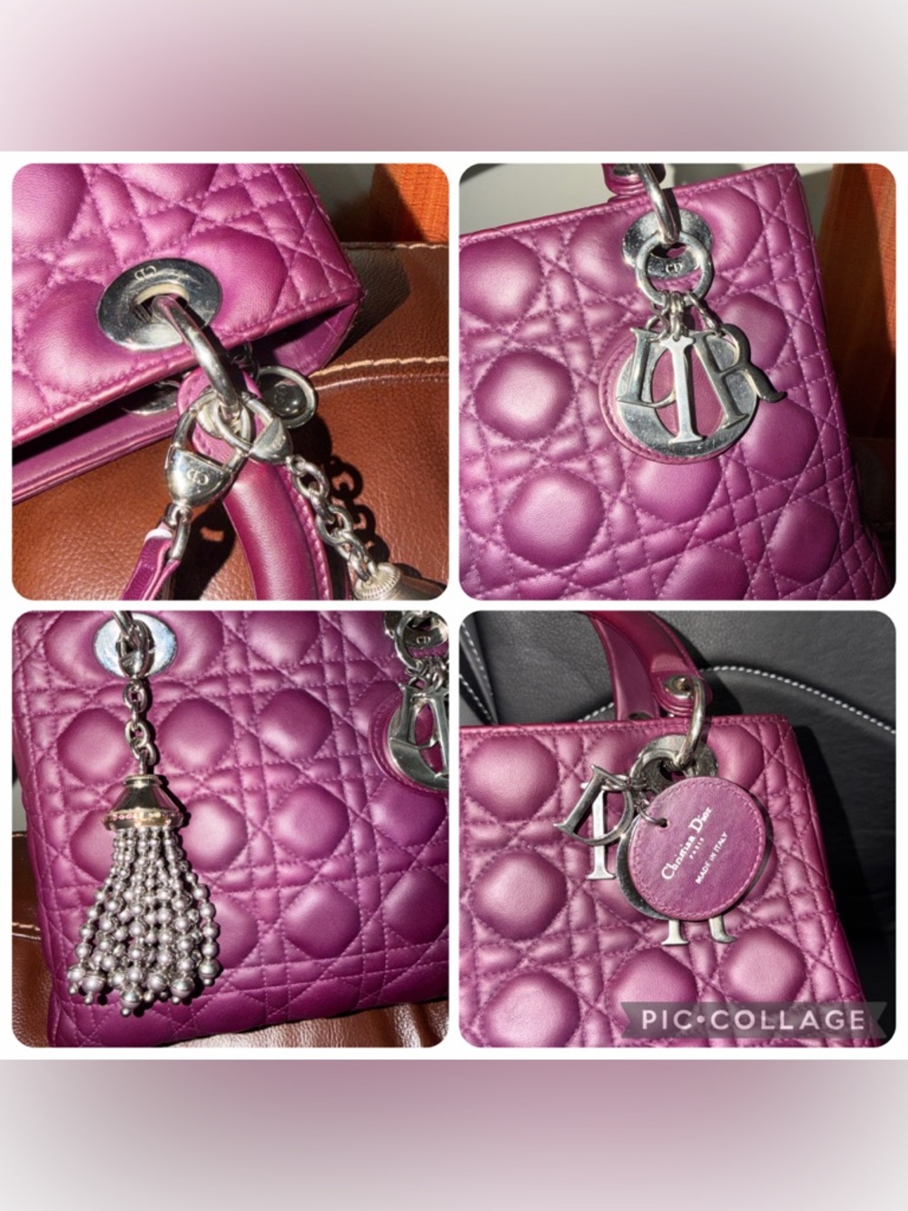 ‼️Authentic Christian Dior Lady Dior Cannage Medium Plum Leather Satchel Bag - Picture 16 of 16